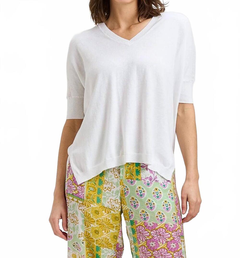 NEW ZAKET & PLOVER short sleeved v-neck sweater in white